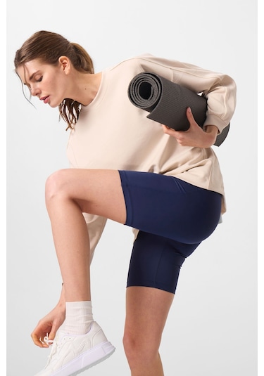 Slim Fit 3lü Paket Siyah-indigo-bordo Kadın Kısa Biker Tayt - 91007 Siyah - Mavi