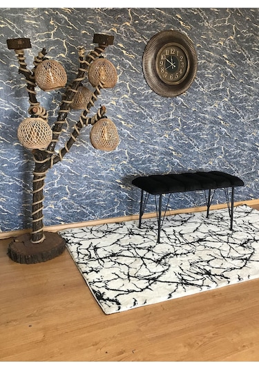 Yirmi15 Metal Ayaklı Eco Black Babyface Puf & Bench