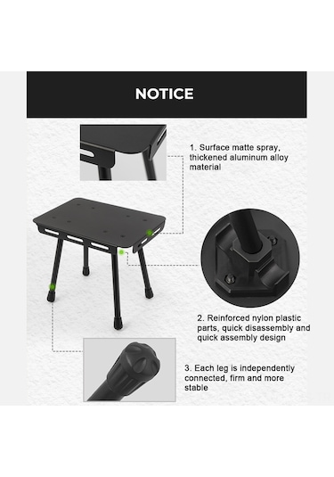 Jeemson Alüminyum Çıkışlı Çift Fonksiyonlu Folding Masa & Tabure - Taşınabilir Kamp, Piknik Ve Balıkçılık Gereci Depo Çantası İçerir Siyah