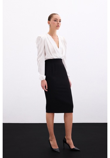 Sateen Düz Kalem Etek - Siyah