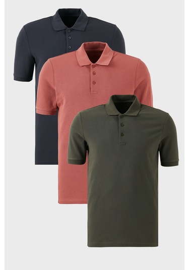 Buratti Pamuklu Regular Fit Düğmeli Polo Yaka 3'Lü Paket Erkek T Shirt 5902127S3 Antrasit-Haki-Gül
