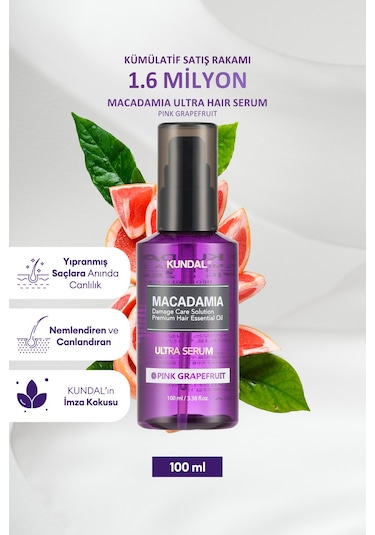 Kuru Ve Yıpranmış Saçlara Onarıcı Bakım Serumu Kundal Macadamia Ultra Hair Serum Pink Grapefruit