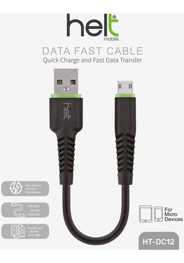 Helt HT-DC12 Micro Usb Data Kablo 20 CM Siyah