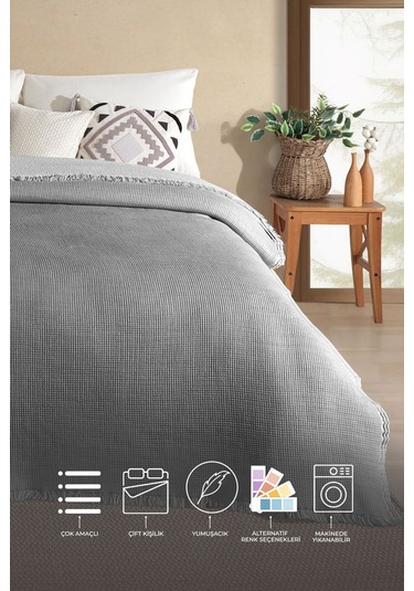 Elart Rubby Müslin Pike Çift Kişilik 210x230 Cm Antrasit Antrasit