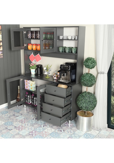 Pasific Home Grano Kahve Köşesi Çok Amaçlı Kiler Dolabı, 140 cm, Antrasit