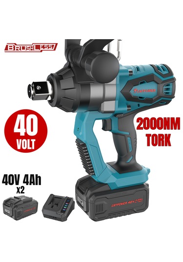 Catpower CAT4429 Li-ion 40V + 4.0AH Akü 2 Adet + Hızlı Şarj Cihazı Kömürsüz Akülü Somun Sıkma Set