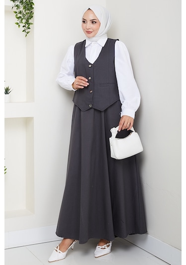İkili Gabardin Yelek Etek Takım 1400 - Antrasit Antrasit