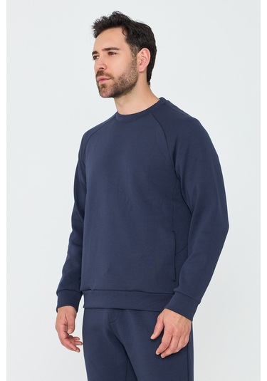 White Stone Lacivert Pamuklu Erkek Basic Sweatshirt