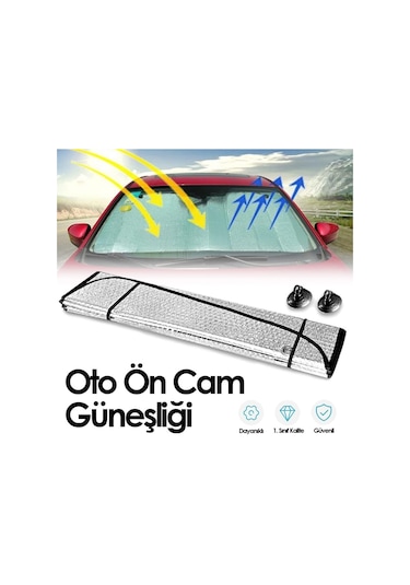 Oto Ön Cam Metalize Güneşlik 70 150 Cm Büyük Boy Nikel Vantuzlu