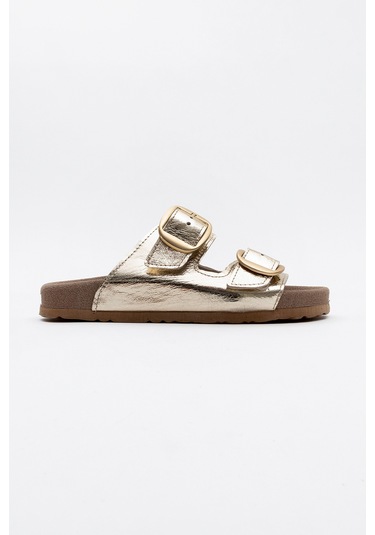 Ovesta Altın Hakiki Deri Çift Bantlı Kadın Terlik Altın