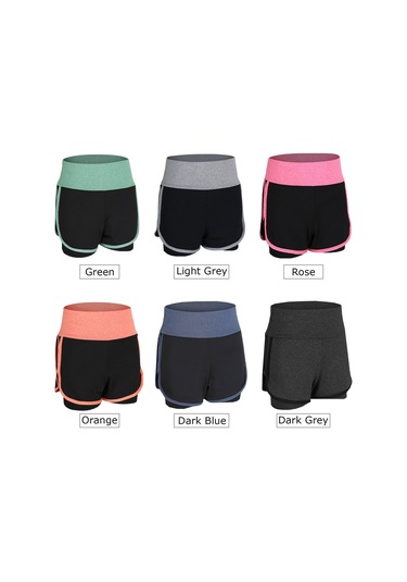 Kosona Kadın Spor Şortu, Yüksek Bel, İki Katlı Tasarım, Esnek & Hızlı Kuruyan, Fitness-jim-yoga, Mavi, Asya Beden 3xl Yjdk01-8