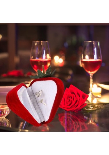 Padalink Kiraz Şekilli Sevgi Hediyesi Gümüşlük Kutusu - İçerisinde Yüzük Yok - Evlilik/valentine İçin - Kolay Açılabilir - Gümüşleri Korumak İçin Yumuşak İç - 5x4.5cm Kırmızı