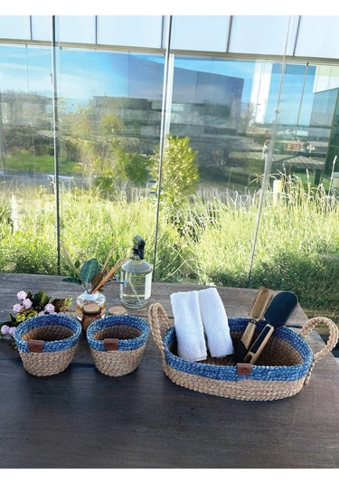 3'lü Düzenleyici Sepet Set Leke Tutmaz Mavi -natural Natural