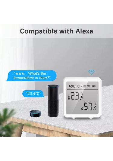 Vkemall Wıfı 2.4g Tuya Akıllı Sicaklık Ve Nem Sensörü -10 C/+55 C 0-100%rh Dijital Ölçüm Cihazı Pil Dahil Değil