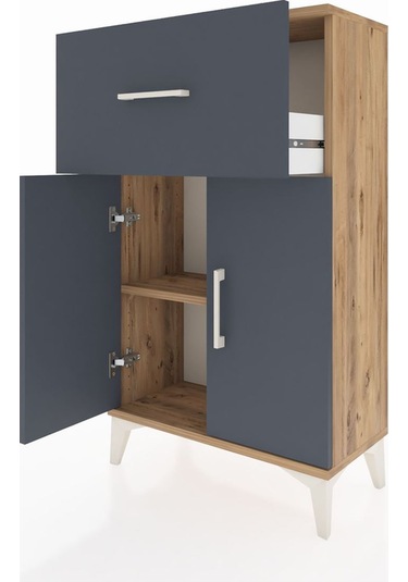 Arges Komodin Tek Raflı Tek Çekmeceli 2 Kapaklı 60x30x106 Çam... Çam