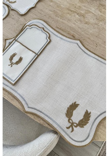 Edalım Keten Nakışlı Amerikan Servis Takımı 19 Parça Krem