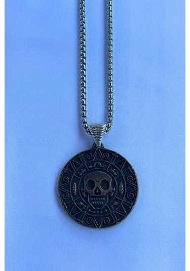 Kuru Kafael İşçiliği Paslanmaz Çelik Zincir Erkek Kolye Gümüş