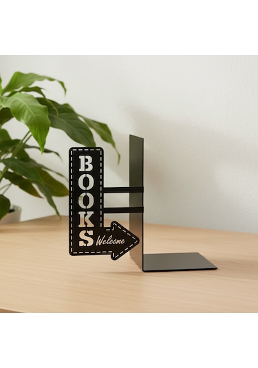 Books Welcome Yazılı Metal Dekoratif Kitap Tutucu
