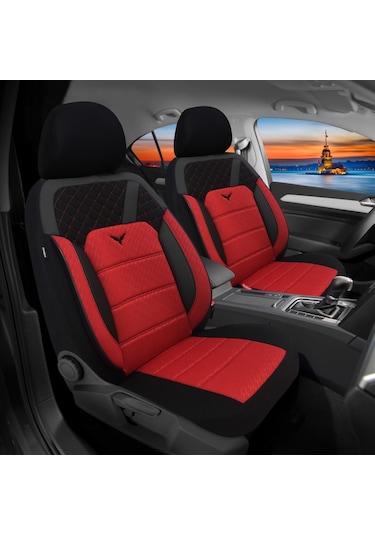 Minderland K1 - Suzuki Splash İle Uyumlu Koltuk Kılıfı, Tam Takım/kırmızı-siyah