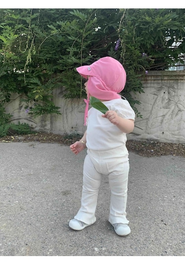 Yorni Flap Ense Korumalı Boyundan Bağlamalı Bebek Güneş Şapka Pembe