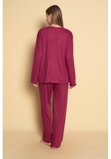 Yüksek Kalite Bambu İnterlok Kadın Pijama Takımı P5046 Bordo