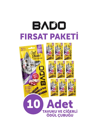 Bado Kedi Ödül Çubuğu Tavuk Ve Ciğerli 3x5gr 10lu