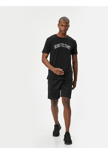 Koton Spor Tişört Slogan Baskılı Kısa Kollu Bisiklet Yaka Siyah 4sam10105nk Siyah