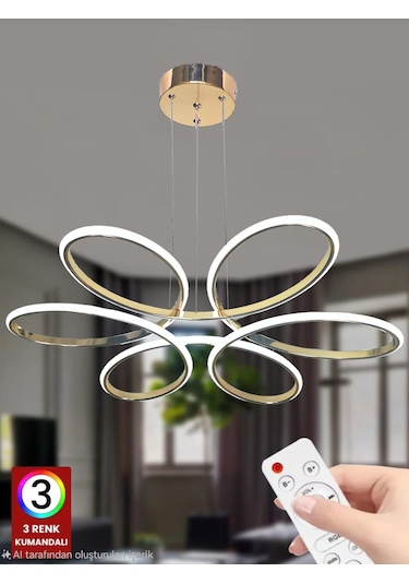 3 Renk Kumandalı Orkide Ledli Avize Büyük Salon Avizesi Rose Gold