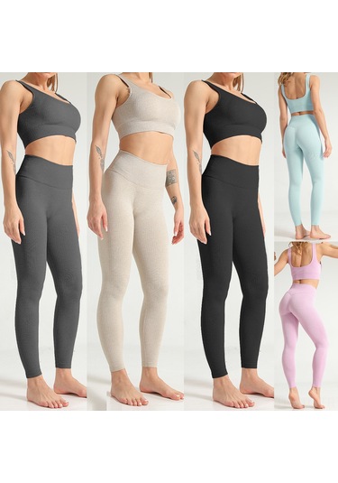 Skycity Kadınlar İçin Hızlı Kuruyan Yoga Ve Spor Seti - Sütyen Üst + Yüksek Bel Pantolon SiYAH Siyah