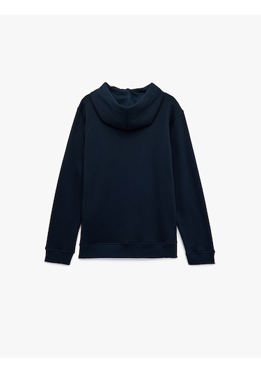 Koton Şardonlu Uzun Kollu Basic Kapşonlu Sweatshirt Lacivert 6wam70015mk