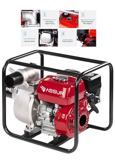 Assur Asr748 Benzinli Su Pompası Motoru Kırmızı