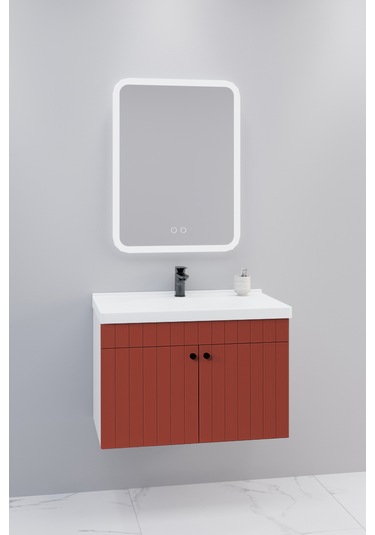 Avien 80 Cm Banyo Dolabı Cmr Led Aynalı Kiremit - Boy Dolap Hariç Kiremit