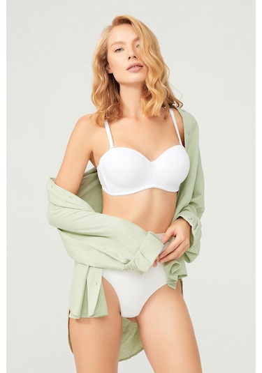 Krem Balenli Toparlayıcı Dolgusuz Straplez Lotus Sütyen Krem