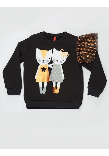 Denokids Mushi Sıkı Dostlar Tüllü Kız Sweatshirt Çok Renkli