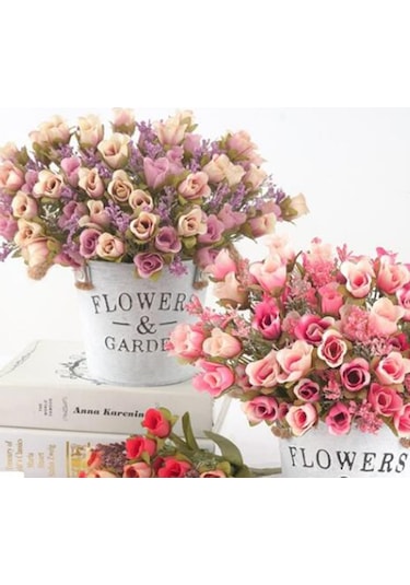 Geeksen 20 Adet Mini Yünlü Plastik Gül Buketi - Ev Dekorasyonu, Partiler, Nikahlar İçin Sürekli Taze, Bordo Renkli