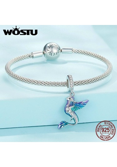 Wostu 925 Ayar Gümüş Renkli Emaye Uçan Ejderha Kolye Charms Kadınlar İçin Dıy Bilezik Ve Kolye Gümüş