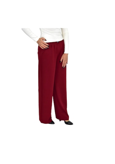 Nazal Kadın Pileli Beli Lastikli Bol Pantolon Bgl-st04252 Bordo