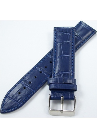Çivit Mavisi Deri Saat Kordonu 22Mm Saat Kayışı Dikişli Parlament