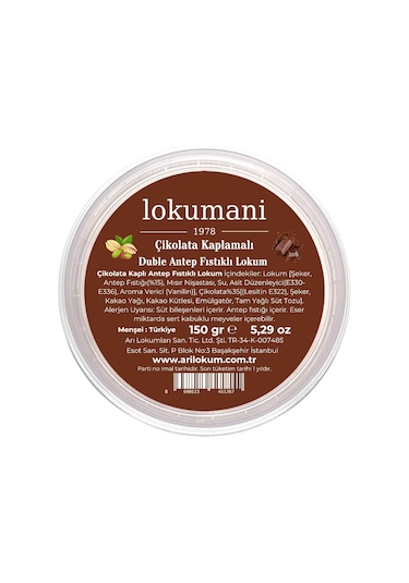 Çikolatalı Duble Antep Fıstıklı Lokum 150 Gr