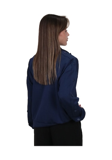 Kadın Modal Kumaş Dik Yaka Rahat Kalıp Lacivert Ceket Hırka Lacivert