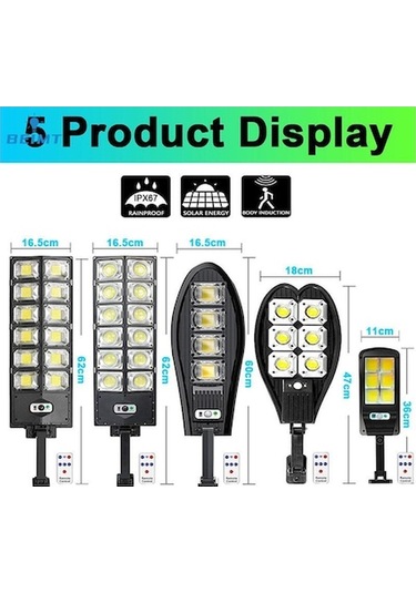 Besthome1 10000 Watt Parlak Güneş Lambası Su Geçirmez Ultra Geniş Bahçe İnsan Hareket Aydınlatması 56564874 120cob Solar