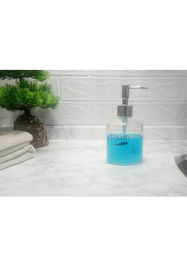 Cam Sıvı Sabunluk,el Sabunu Yazılı 300ml Banyo Seti 7,6x15,5cm