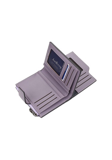 Dofolink Kadın Pu Deri Çift Katlı Cüzdan, 15 Kartlık, 3 Fotoğraf Bölmesi, Para Ve Zip Cebi, Basma Kapanma, Portatif Mor Renk N5013 Mor