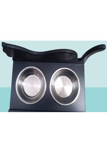 Hobi Erc Model 90375 Küçük Kedi Mama Su Kabı Mdf Antrasit Renk Paslanmaz Tabak