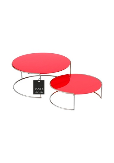 Gümüş Sunumluk 2'li Büyük Boy Metal Sunumluk Hediyelik Dekorasyon İkramlık / Kırmızı Pleksi / Paslanmaz