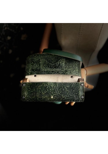 Hakiki Deri, El Yapımı Bayan Çanta, Bayan Cüzdan Larissa V41 Yeşil