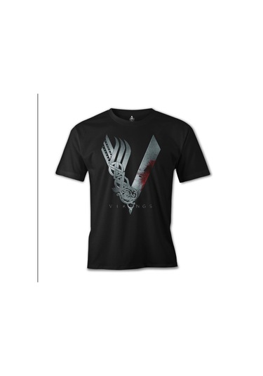 Vikings Baskılı Siyah Erkek Tshirt 001