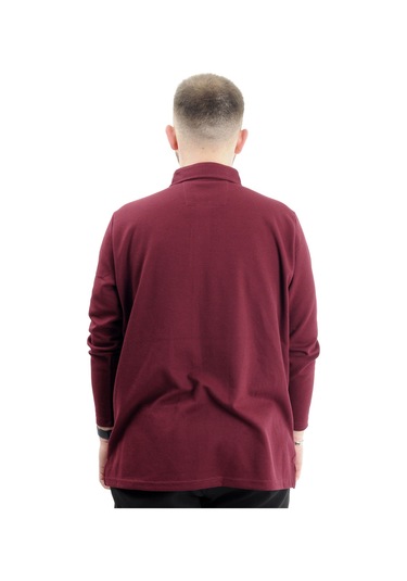 Mode Xl Büyük Beden Erkek Sweatshirt Polo Yaka Uzun Kol Waffle 23449 Bordo Bordo