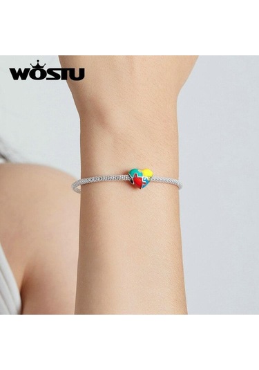 Wostu 925 Ayar Gümüş Charm Aşk Yapboz Renkli Boncuk Kolye Fit Bilezik Kolye Kadınlar Takı İçin, Seçenekler: 925 Silver Wostu 925 Ayar Gümüş Charm Aşk Yapboz Renkli Boncuk Kolye Fit Bilezik Kolye Kadınlar Takı İçin, Seçenekler: 925 Silver