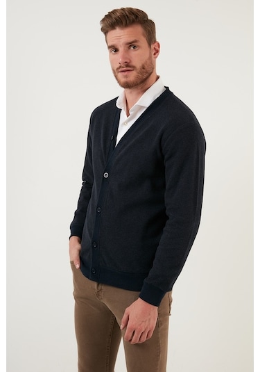 Buratti Pamuklu Regular Fit Düğmeli V Yaka Erkek Hırka 456205 Lacivert